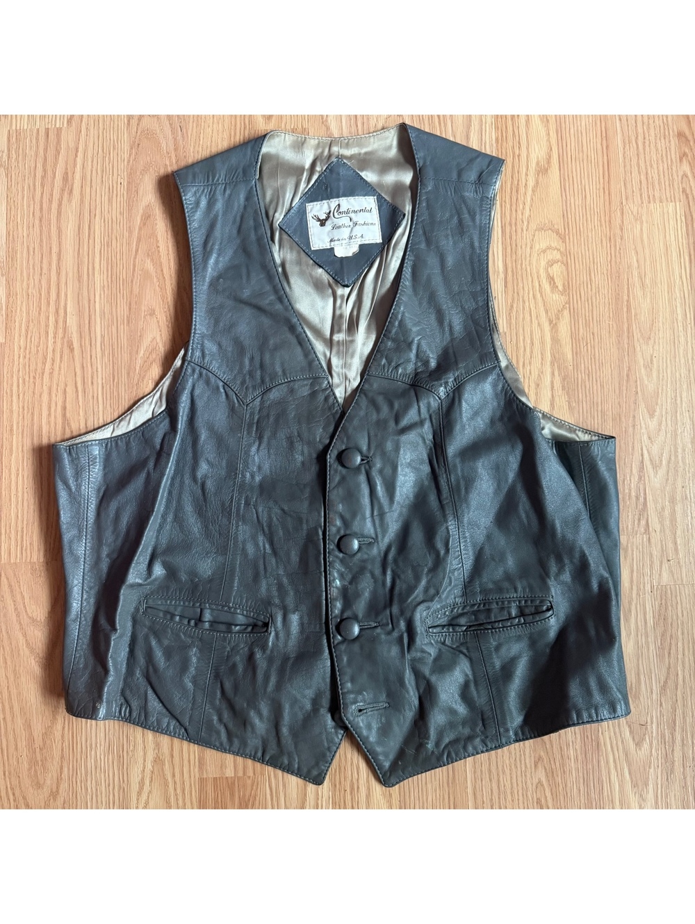 Continental Leather Fashions Grey Leather Vest Size Medium
